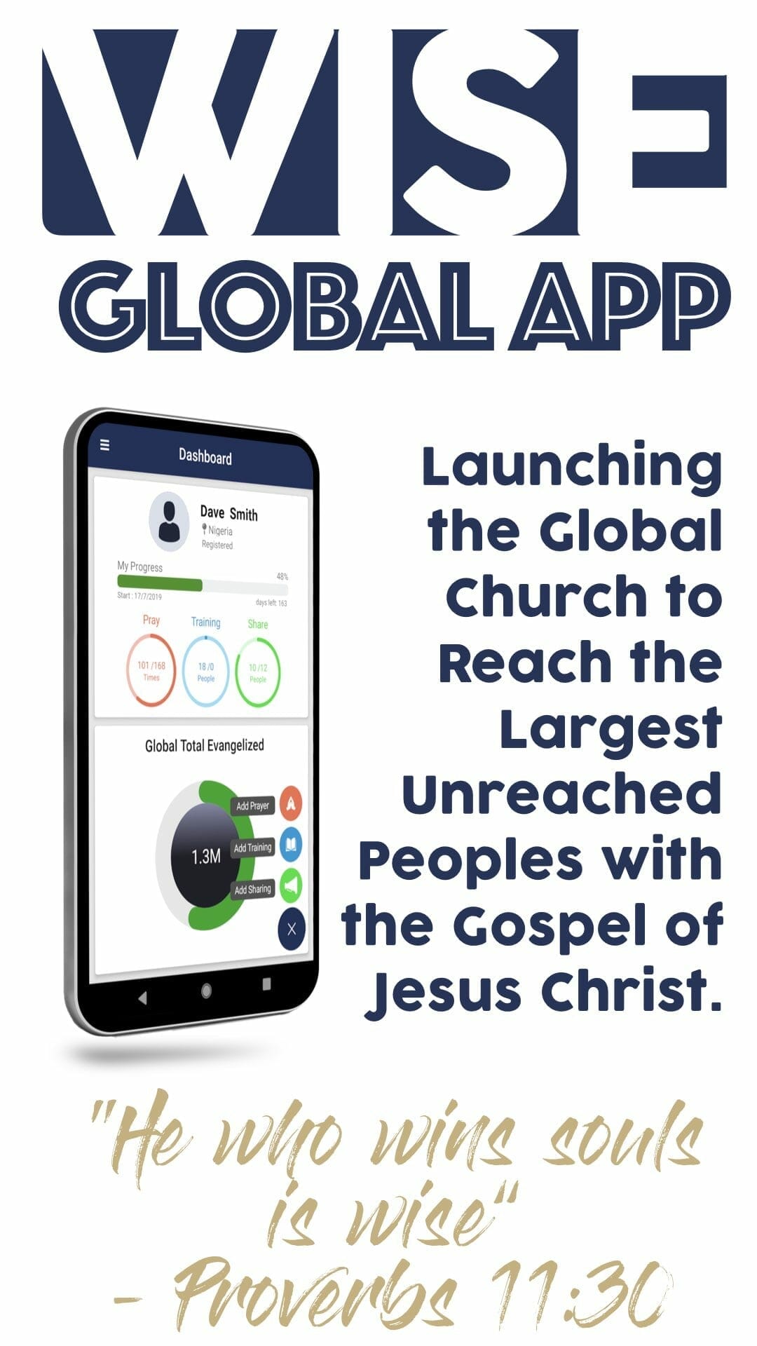 WISE Global App.002-min WISE GLOBAL APP Launching the Global Church to Reach the Largest Unreached Peoples with the Gospel of Jesus Christ. "He who wing souls is wise" - Proverbs 11:30