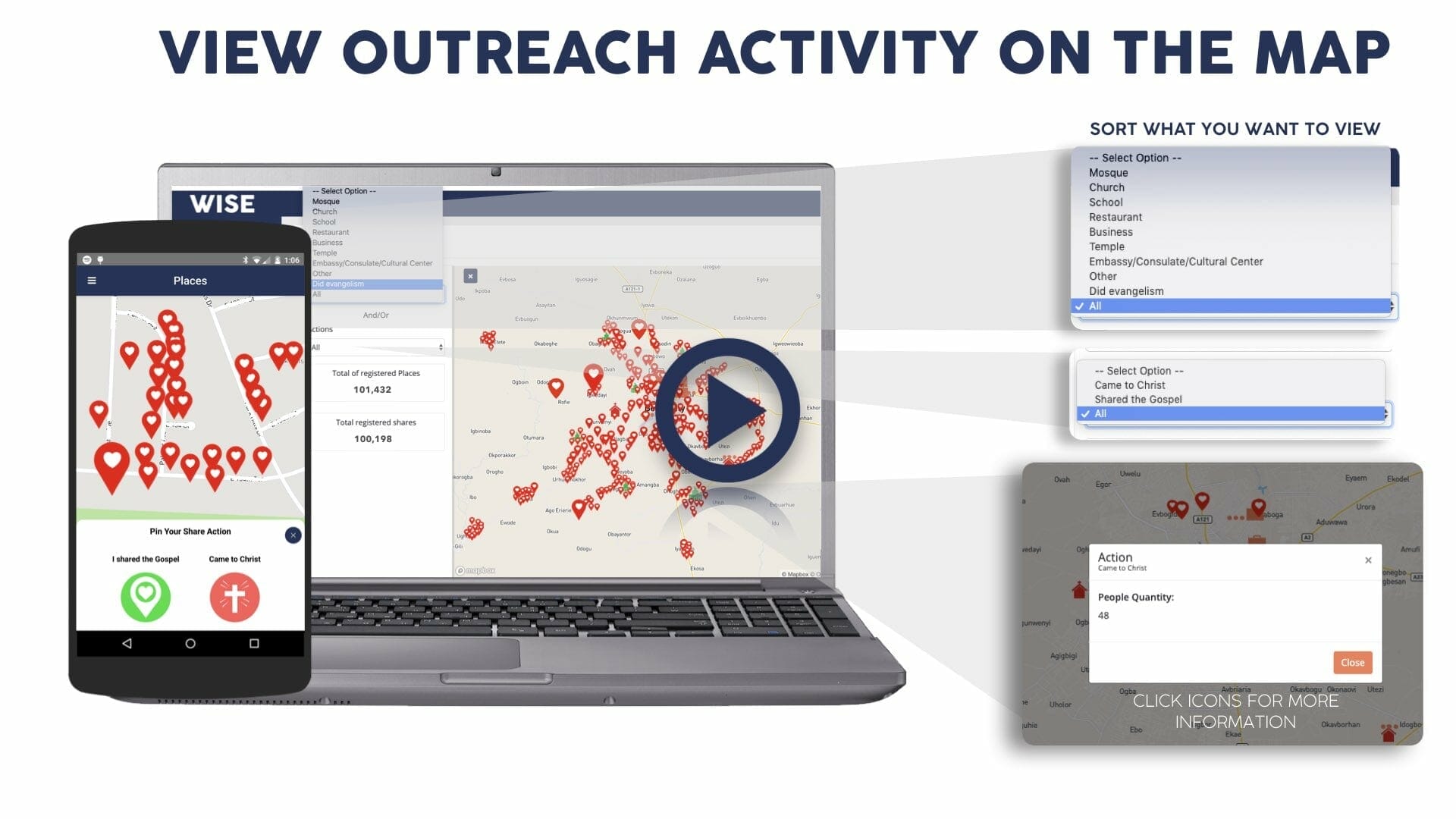 View video covering WISE Places allowing you to view outreach activity on a map.